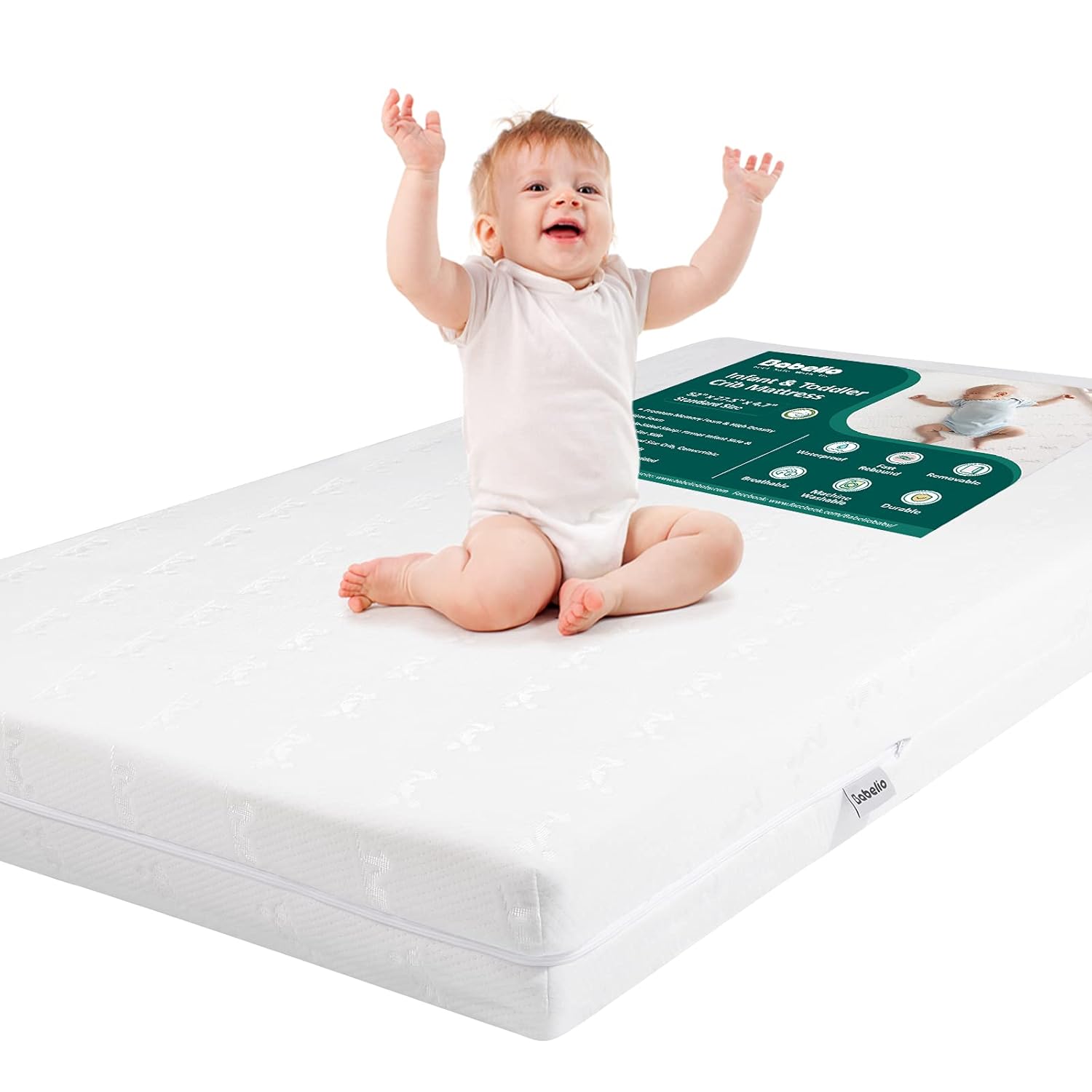 BABELIO Breathable Crib Mattress, Dual-Sided, Memory Foam, Waterproof