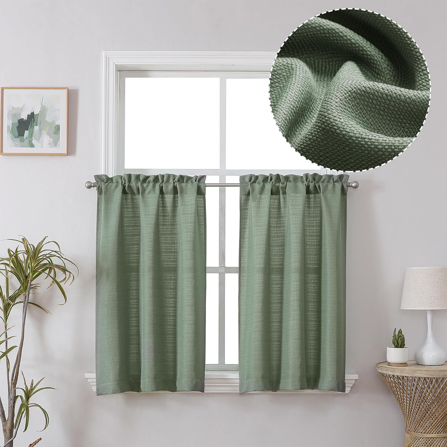Chyhomenyc 2 Panels Short Kitchen Tiers Half Window Semi Sheer Curtains 36 Inch Length for Kitchen Bathroom Small Windows